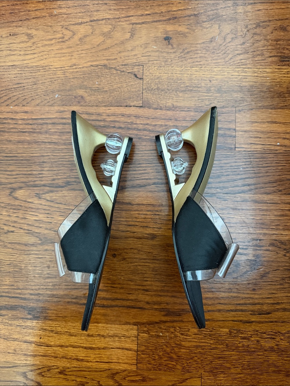 Y2K Apostrophe Black Slip-On Mules with Clear Bow Accent size 8.5